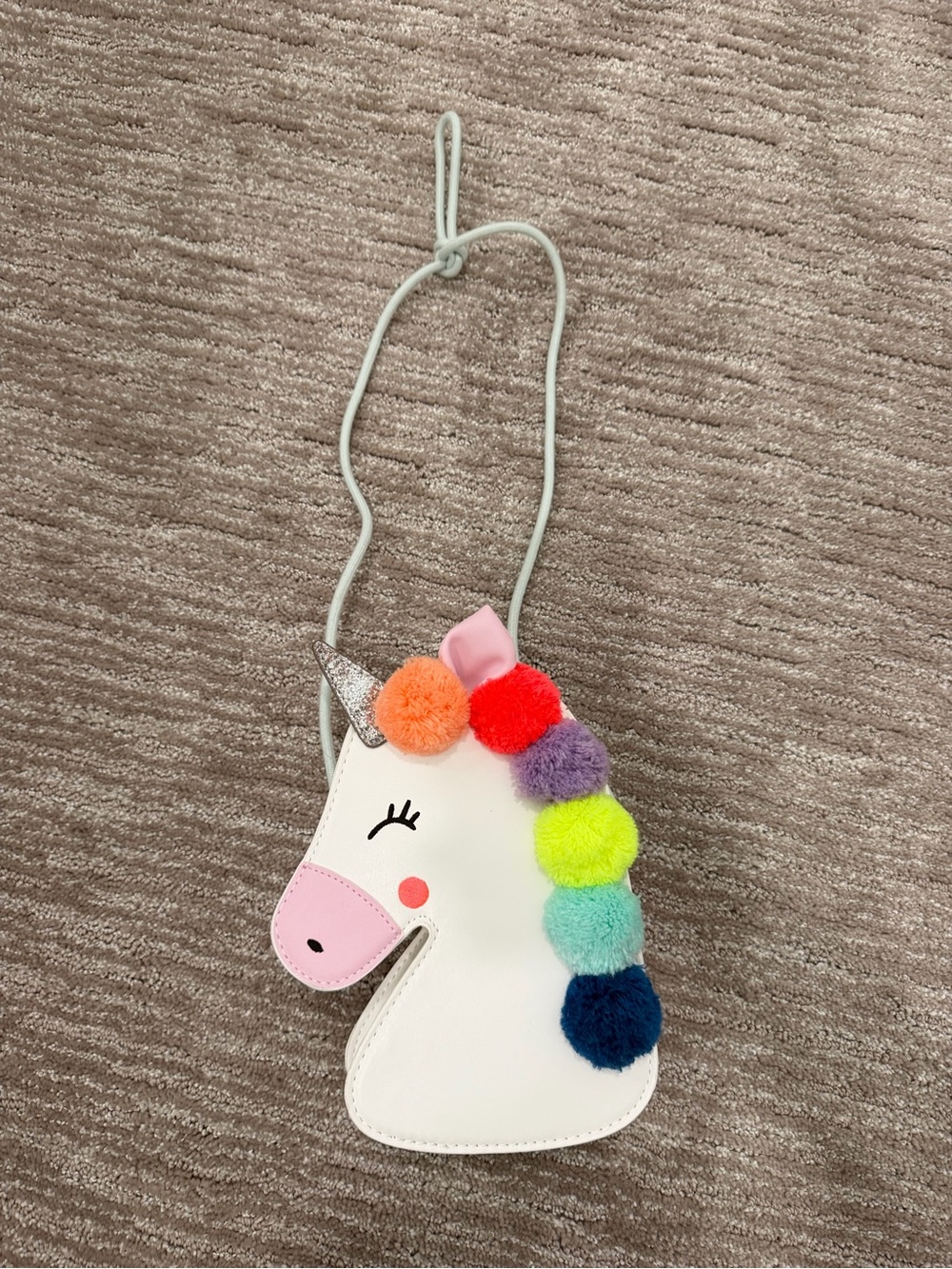 Kids Unicorn Pom-Pom Crossbody Bag - White with Rainbow Pom Poms